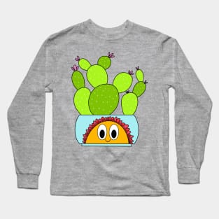 Cute Cactus Design #113: Beavertail Cacti In A Happy Flower Pot Long Sleeve T-Shirt